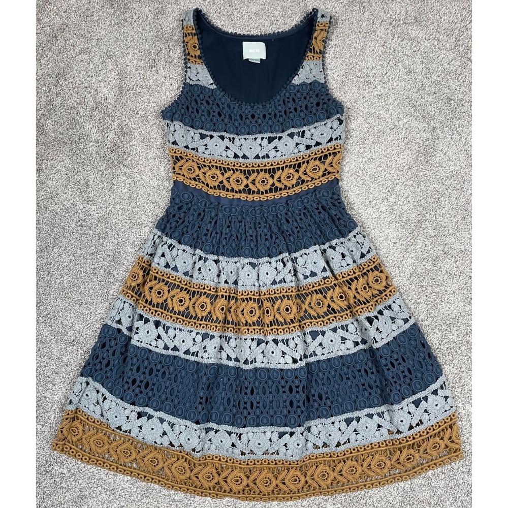 Maeve Dress Womens 0 Anthropologie Eyelet Lace Mini A Line Striped Event Girly